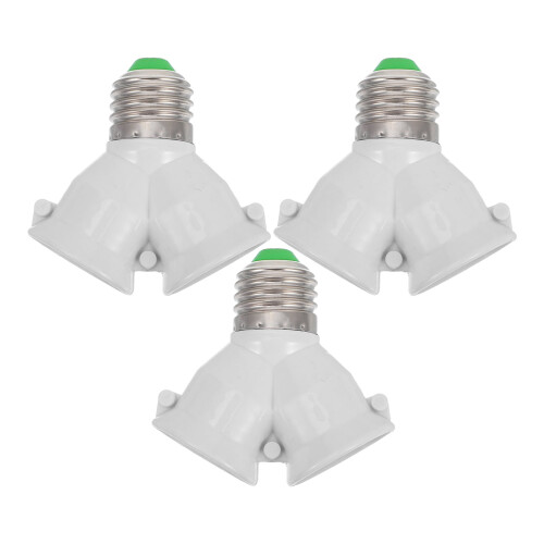 3pcs E27 to 2 E27 Lamp Base Fireproof Material Holder Converter Extender Socket Y Shape Splitter Adapter Light Base for LED Bulb (White)