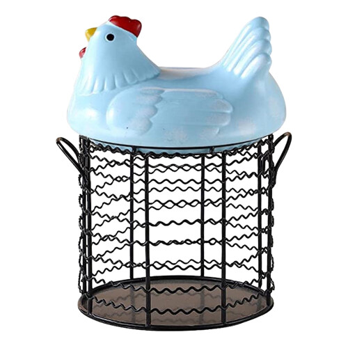 Colorful Ceramic Chicken-Shaped Egg Basket with Wire Bottom & Handle – Compatible with Farm Kitchen Decor 1