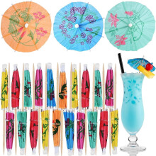 24-Pack Cocktail Umbrella Picks – Colorful Paper & Wooden Drink Toothpicks for Luau, Tiki, Hawaiian Party – Compatible with standard cups