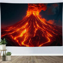 Volcanic Eruption Theme Tapestry, Dramatic Volcano Wall Art for Bedroom, Living Room, Dorm, or Apartment Decor - 90x60in