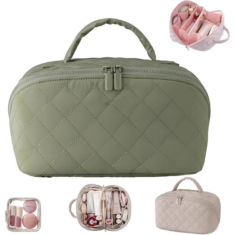 Travel Makeup Bag, 180 Lay-Flat Toiletry Bag for Women â Large Capacity, Brush Compartment, Compatible with All Travel Needs