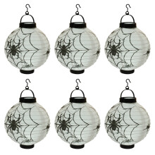 6 stuks Halloween papieren lantaarns – Pompoen, spin en gloeiende LED-hanglampjes voor thuis, deuropening, gang, binnenruimtes – Geschikt voor