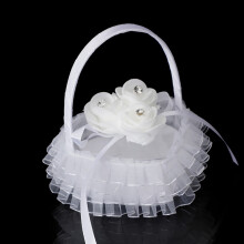 Wedding Ring Pillow Rose Bow-knot Flower Ruffle Lace Hold Ring Exquisite Wedding Elegant Lace Jewelry Case Wedding Prop,G