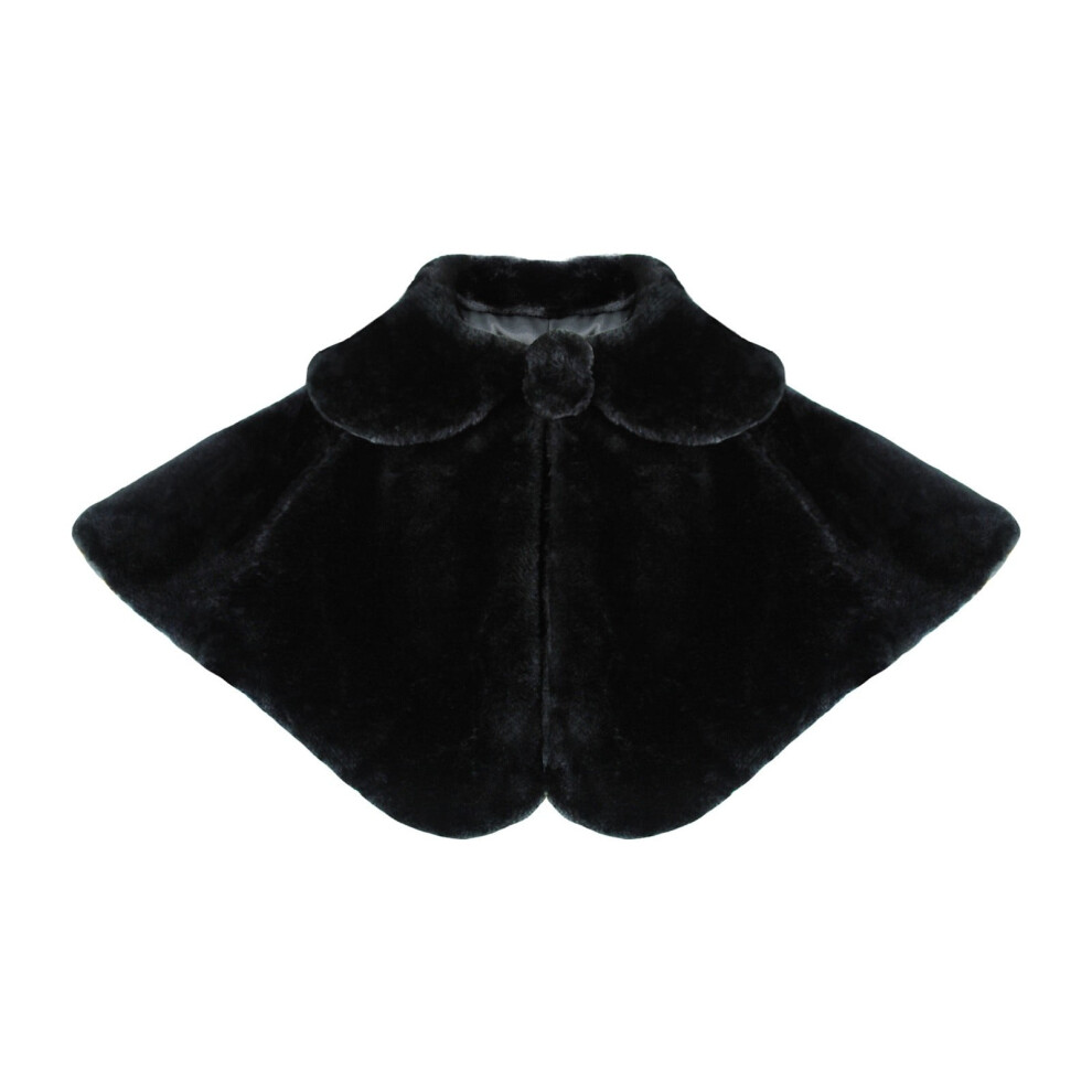 Girls Faux Fur Cape, Flower Girl Princess Cape In Winter Cozy Faux Fur Shrug Flower Girl Princess Cape 7 Years Black