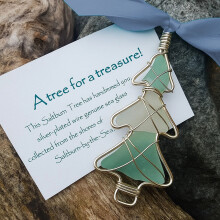 Karymi Sea Glass Hanging Pendant Decor – Blue, 3.15in, Glass & Iron Wire, Compatible with Home & Holiday Decor