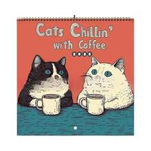 2025 Cat Calendar: Chillin' with Coffee – 8.5" Handmade Wall Calendar, 12-Month Funny Planner, Orange