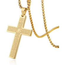 Stainless Steel Mens Womens Cross Necklace Lord's Prayer Pendant, 4 Colors Available