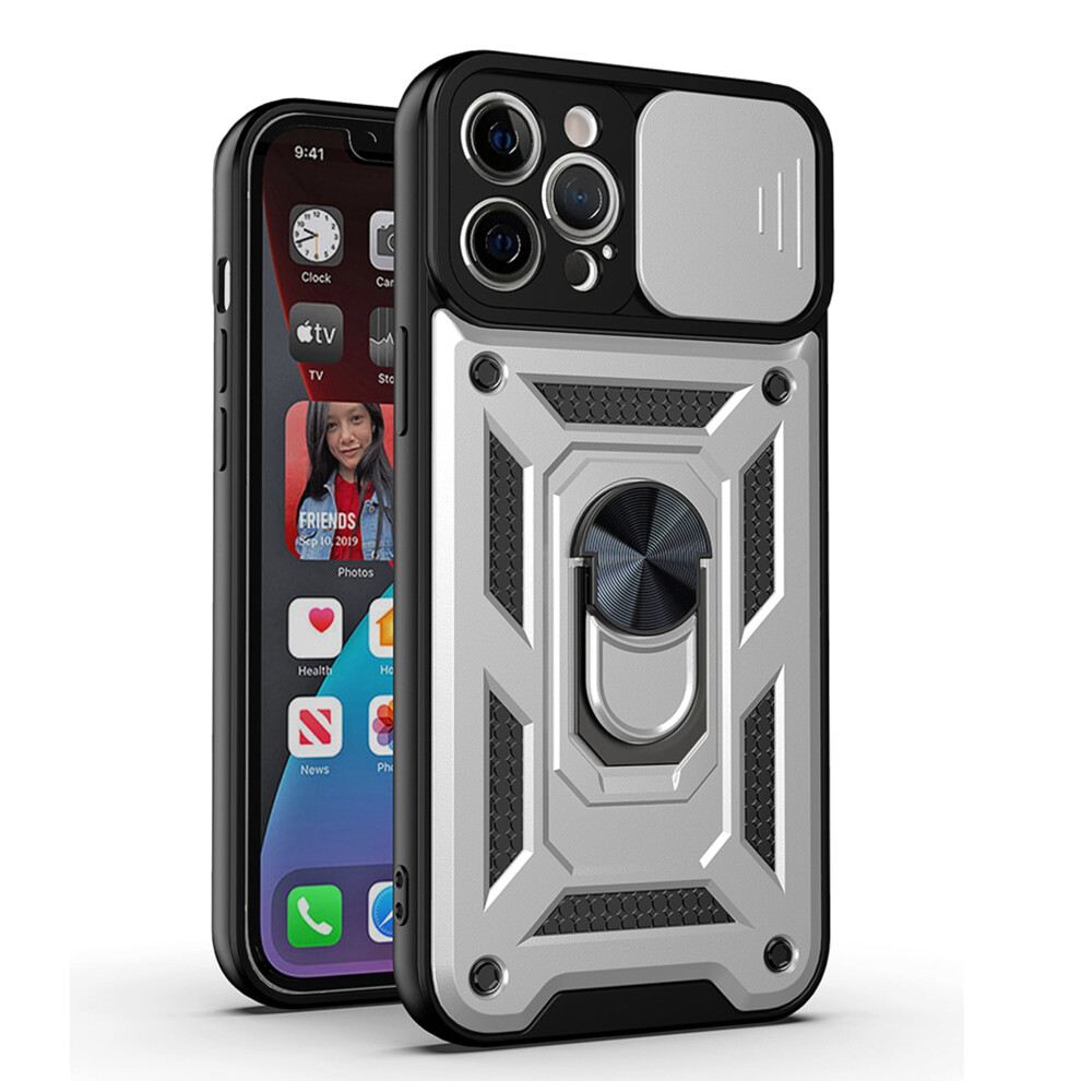 Compatible With Iphone 12 Pro Max Case – Military-Grade, 360 Ring Kickstand & Slide Camera Protector, Impact-Resistant Hybrid Bumper, Silver 9170372296958