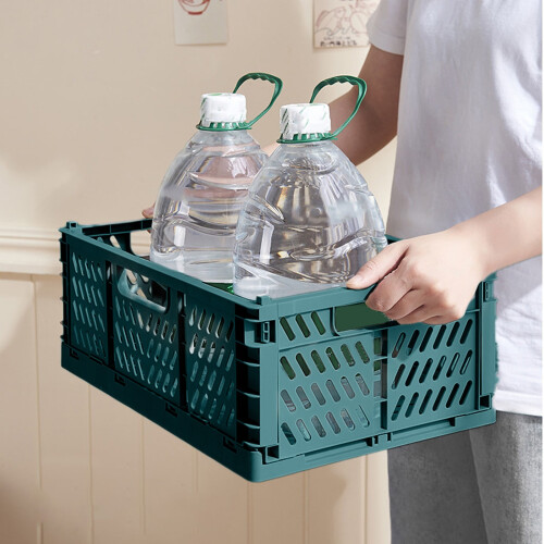 Foldable Plastic Storage Crates, Collapsible Stackable Bins Portable Baskets with Handle, Folding Containers for Office Kitchen Bedroom Bathroom 1
