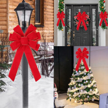 AuroraX Christmas Bow Outdoor Decor Red Hanging Tree Topper