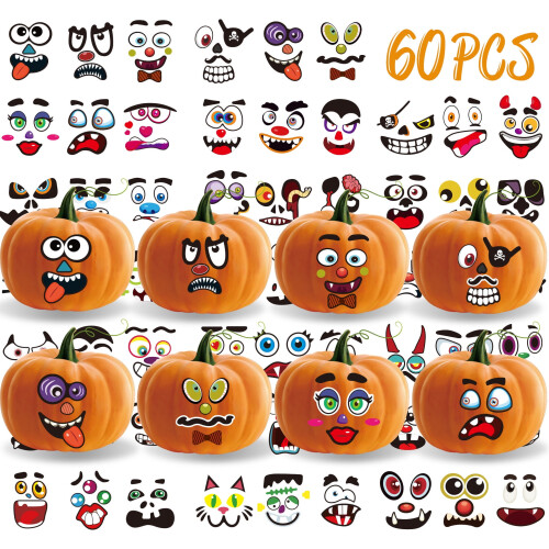 Halloween Pumpkin Stickers Kit Face Decals 60