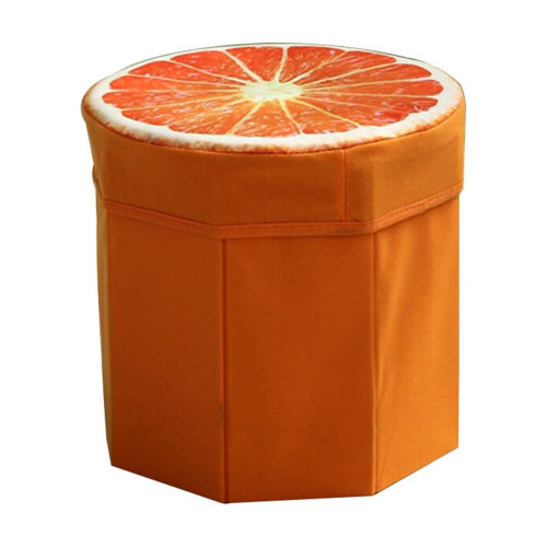 2pcs Fruit-Themed Folding Storage Organizer Stools with Seat and Small Storage Box - Orange 1