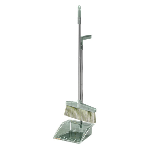 Set spazzola e scopa verde con pala e manico lungo, in PP e acciaio, 680g 1