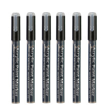 Black Acrylic Paint Marker Pens 6 Pack 5.7in Water Based Quick Dry Fine Tip Smooth Flow,Low Odor,Multi Surface,Art Supplies