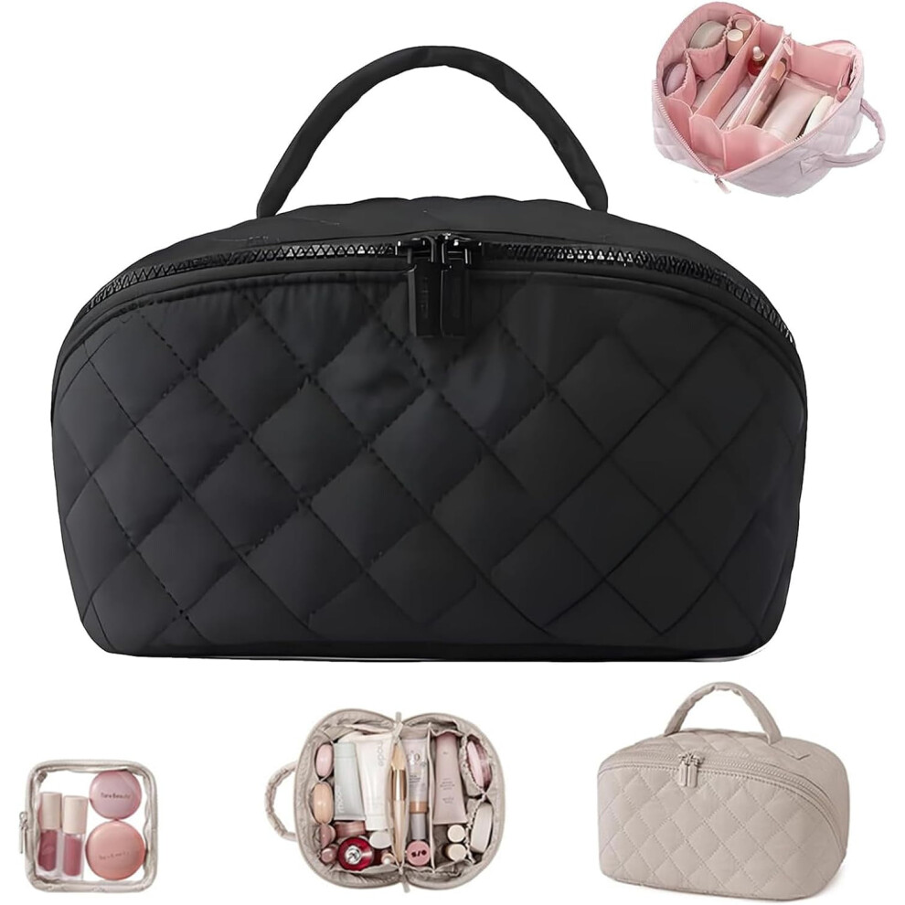 Travel Makeup Bag for Women with Brush Compartment and