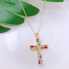 Cross Pendant Necklace for Women with Color Zircon