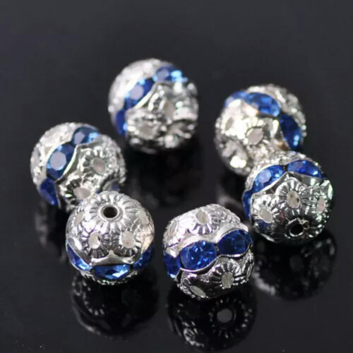 Silver Plated Crystal Rhinestones 8mm Round 20pcs