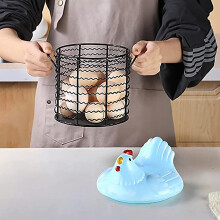 Colorful Ceramic Chicken-Shaped Egg Basket with Wire Bottom & Handle – Compatible with Farm Kitchen Decor