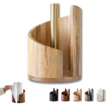 Mango Wood & Iron Countertop Paper Towel Holder – Compatible with Jumbo/Mega Rolls, One-Hand Tearing