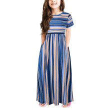 Toddler Girls Casual Dresses Short Sleeve Striped Print Dress Kids Baby Girls Summer Beach Dresses Clothes (Blue,110)