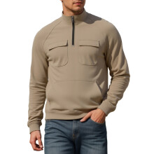 Sweatshirt met verlaagde schouders en ronde hals voor heren, retro model met effen zakken, losse pasvorm, sportief model met kwartrits, casual