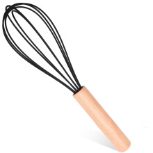 Silicone Whisk for Cooking 10" Hand Whisk for Non-Stick Cookware Egg Whisk Beater for Baking, Beating, Frothing, Black
