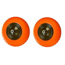 16" Solid Rubber Wheelbarrow Tires, 4.80-8, Flat-Free, 5/8" Bearing, 5" Hub, All-Terrain (Orange, Set of 2)