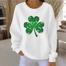 Women's St Patrick's Day Long Sleeve Top Ribbed Knit Round Neck Soft Stretch Festive Holiday Style