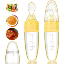 2 stuks siliconen babylepels met standaard voor het geven van voeding aan baby's van 0-24 maanden (geel)