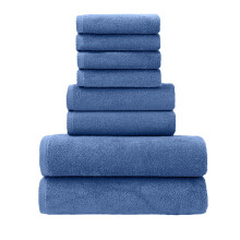 Towels Set Pack of 8, 2 Bath, 2 Hand, 4 Washcloths, Cotton, Lightweight, Quick Dry, Super Absorbent, Perfect for Bathroom, Spa, Blue