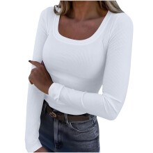 Women's Long Sleeve Scoop Neck Ribbed Knit Top 1