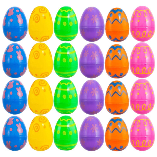 24pcs 2.4" Plastic Easter Eggs, Openable DIY Shells for Baskets, Crafting & Holiday Decor – Multicolor, compatible with standard egg fillers