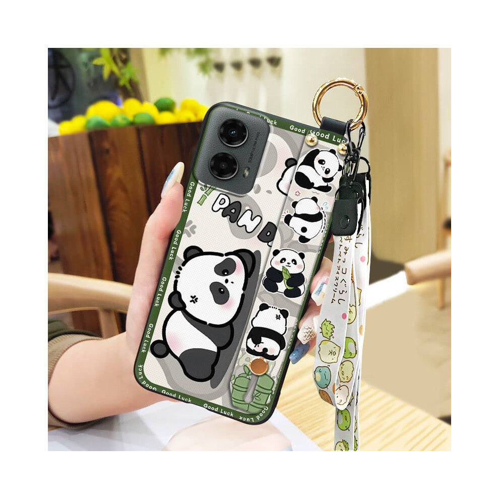 Moto G 5G 2024 Phone Case With Ring Panda Holder, Soft Silicone Anti-Knock Cover, Wristband & Kickstand Â Compatible With Moto G 5G 2024 9065194403014