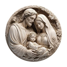 Wooden Nativity Wall Hanging, 2D Flat Print Round Wreath Sign – Christian Christmas Ornament for Living Room & Bedroom