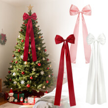 Large Satin Christmas Tree Bow – 19"x45", Xmas Tree Topper Ornament, Wedding & Holiday Decor, Compatible with Standard Tree Tops