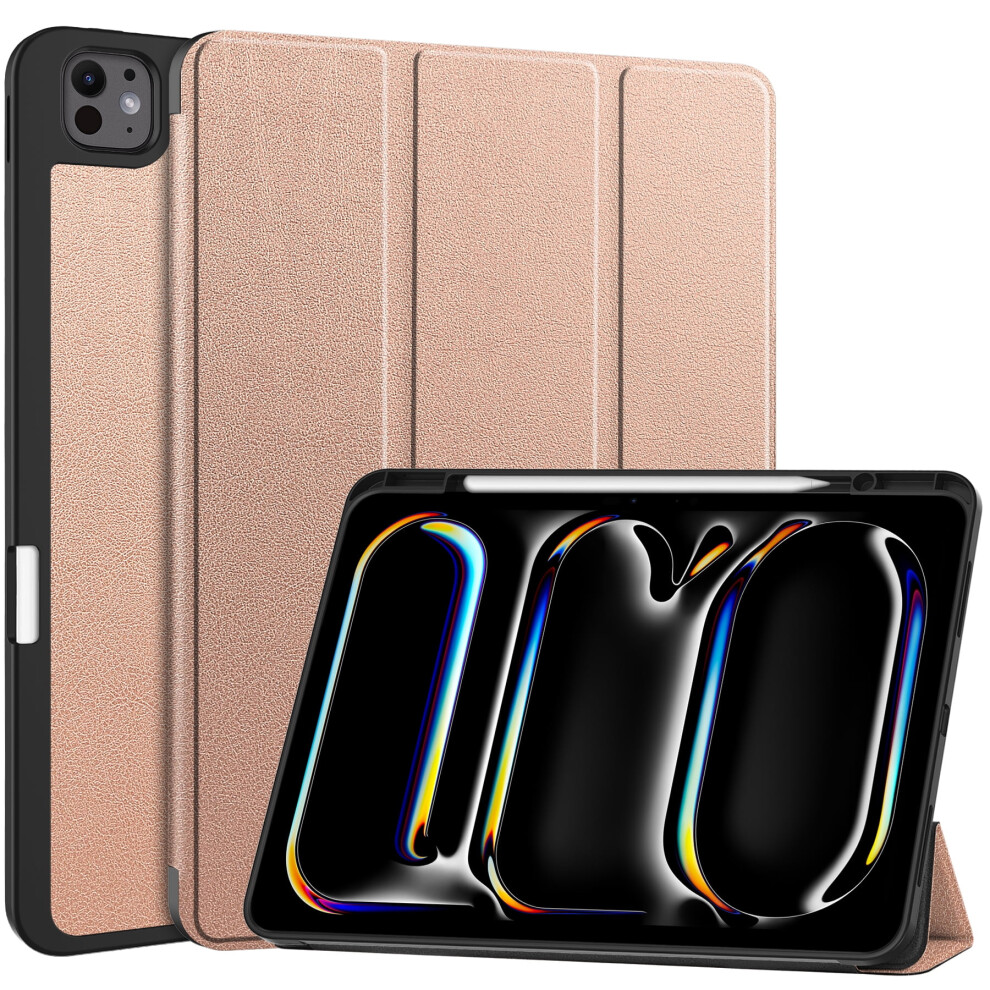 For Compatible With Ipad Pro 13 Inch 2024 Case With Pencil Holder, Slim Trifold Stand Case For Compatible With Ipad Pro 13" (M4) 2024,Rosegold 9170372300976