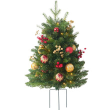 Sapin de Noël artificiel d'extérieur de 40 cm (16 po) avec 30 lumières DEL, 8 modes, minuterie, fonctionne sur piles, piquets en métal –