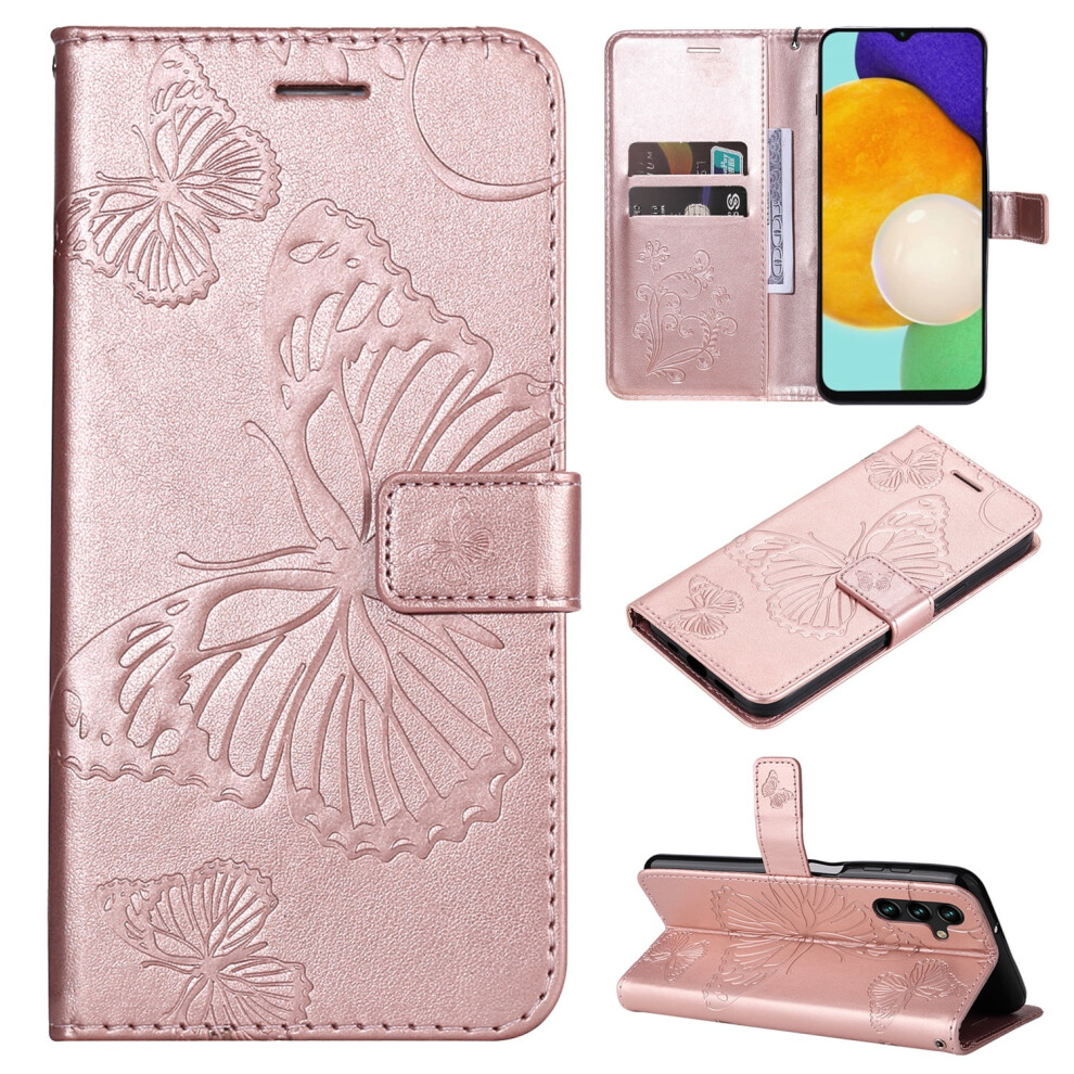 Tech Circle Butterfly Embossed Pu Leather Wallet Case With Stand, Wrist Strap & Card Holder For Compatible With Samsung Galaxy A14 5G 6.6" (2023), 9170372300839