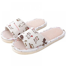 Damesslippers, zacht, open teen, antislip, voor binnen en buiten, met bloemenprint, linnen, casual huisschoenen