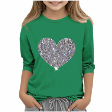 Green Kids Love Graphic Top Crewneck 3/4 Sleeve