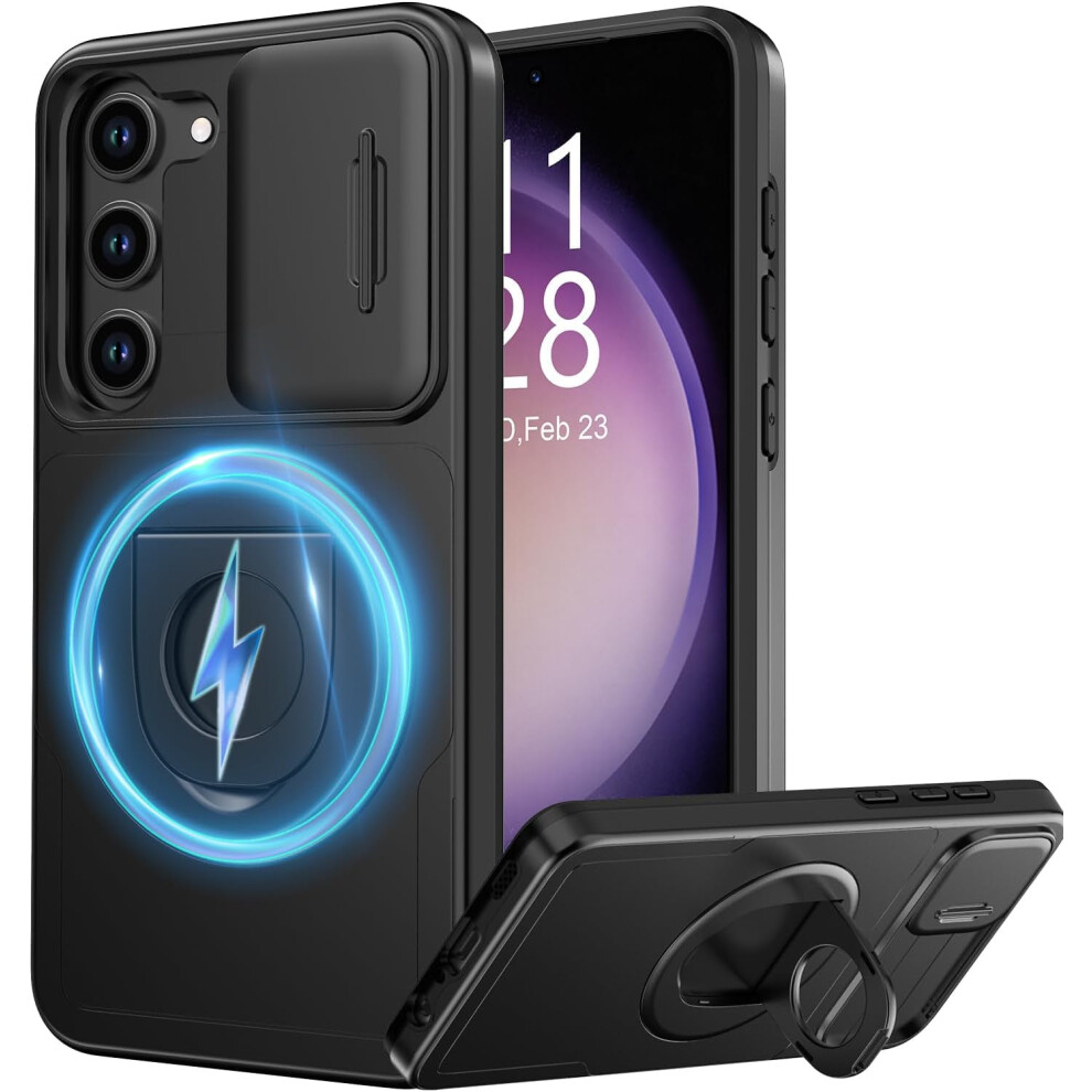 Samsung Galaxy S24 Case W/ Sliding Lens Cover, Wireless Charging & Magnetic Kickstand, Shockproof, 6.1", – Compatible With S24 Black 9165521847228