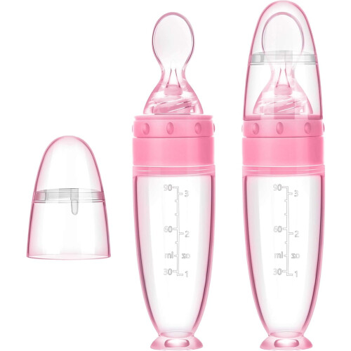 Silicone Baby Spoons with Standing Base 2 Pieces Pink