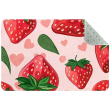 Strawberry & Green Leaves Pink Hearts Entryway Rug, 2x3 ft Non-slip Washable Indoor Door Mat – Compatible with All Floors