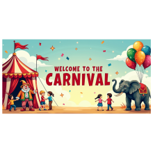 Bienvenido al Carnaval. Pancarta colorida para decoración de fiestas, artículos para eventos, accesorios de fotografía, fondo brillante para