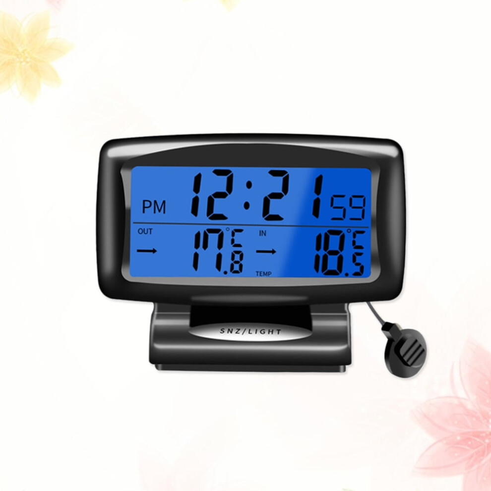 Nicexmas 1Set Thermometer Automotive With Clock Design And Dual Temperature Reading Black 9087558585327