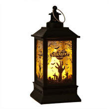 Draagbare Halloweenlantaarn – Zwarte plastic hanglamp met spook-/hand-/kasteel-/pompoenontwerpen, geschikt voor kaarsen, voor thuis, kamperen en