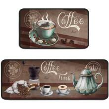 2 Piece Coffee Kitchen Decor Rug Set, Home Kitchen Sink Rugs and Mats Non Skid Washable Absorbent Microfiber Kitchen Floor Carpet 17"x47"+17"x30"