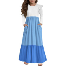Girls Long Sleeve Tiered Maxi Dress with Ruffle Shoulder Design and Pockets for Casual Daily Wear