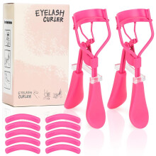 Eyelash Curler with Pads, 2 Pcs + 10 Silicone Replacement Pads, Comfortable Grip, Perfect Eye Contour (Hyacinth Purple)