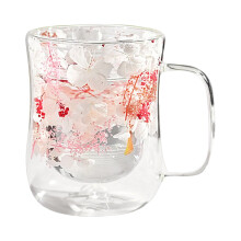 Mug à café en verre à double paroi 300 ml avec anse, motif floral – Compatible cappuccino, latte, thé – Tasse résistante à la chaleur pour